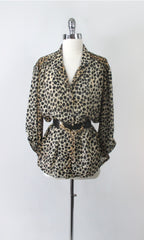 Vintage 70s 80s Leopard Print Blouse Top XL