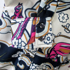 Vintage 70s Womens Silky Nylon Pink Bird Shirt / Top L