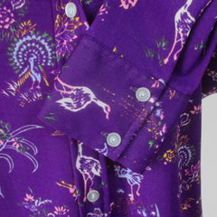 vintage 70s dagger collar women's purple bird disco blouse top shirt medium large polyester bombshell bettys vintage cuffs