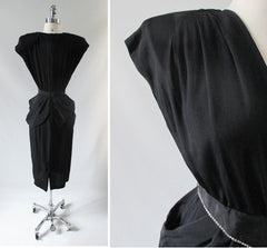 Vintage 80's Goes 40's Black Peplum Dress & Matching Rhinestone Belt XS - Bombshell Bettys Vintage