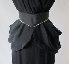 Vintage 80's Goes 40's Black Peplum Dress & Matching Rhinestone Belt XS - Bombshell Bettys Vintage