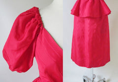 Vintage 80's Red Moire Taffeta Puff Sleeve Peplum Sheath Dress M - Bombshell Bettys Vintage