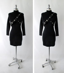 Vintage 80's / 90's Black Wool Andrea Jovine Bodycon Dress S / P - Bombshell Bettys Vintage