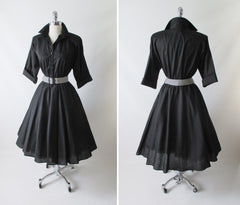 Vintage 80's Black White Stripe Belt American Shirt Dress M - Bombshell Bettys Vintage