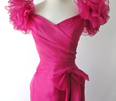 Vintage 80's Magenta Puff Shoulders Party Gown Dress S - Bombshell Bettys Vintage