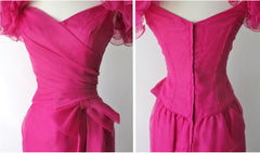 Vintage 80's Magenta Puff Shoulders Party Gown Dress S - Bombshell Bettys Vintage