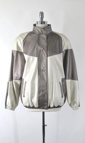 • Vintage 80s Rocco D'Amelio Colorblock Leather Jacket L