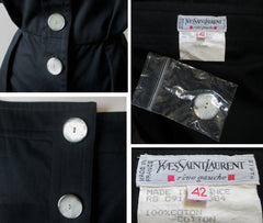 Vintage 80's Yves Saint Laurent Rive Gauche Black Button Up Dress New M - Bombshell Bettys Vintage