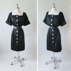 Vintage 80's Yves Saint Laurent Rive Gauche Black Button Up Dress New M - Bombshell Bettys Vintage