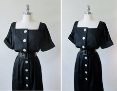 Vintage 80's Yves Saint Laurent Rive Gauche Black Button Up Dress New M - Bombshell Bettys Vintage