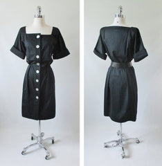 Vintage 80's Yves Saint Laurent Rive Gauche Black Button Up Dress New M - Bombshell Bettys Vintage