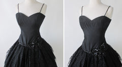 Vintage 80's Sweetheart Black Lace & Sequins Full Skirt Party Dress - Bombshell Bettys Vintage