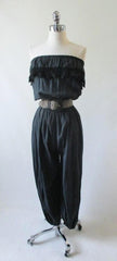Vintage 80's Black Gauze Strapless Jumpsuit M L - Bombshell Bettys Vintage