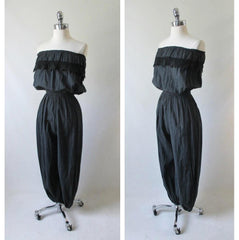 Vintage 80's Black Gauze Strapless Jumpsuit M L - Bombshell Bettys Vintage