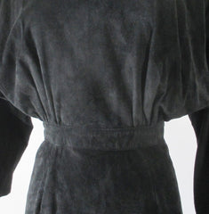 Vintage 80's Black Suede Leather Dolman Sleeve Dress - Bombshell Bettys Vintage