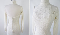 Vintage 80's / 90's Antique White Lace Fringe Bodycon Dress M - Bombshell Bettys Vintage