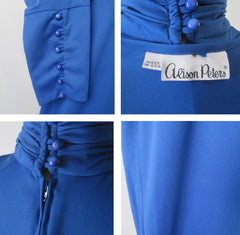 Vintage 80s Blue Jumpsuit Matching Cocoon Wrap L - Bombshell Bettys Vintage