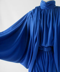 Vintage 80s Blue Jumpsuit Matching Cocoon Wrap L - Bombshell Bettys Vintage