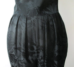 Vintage 80's Black Floral Wide Shoulder Silk Jumpsuit M - Bombshell Bettys Vintage