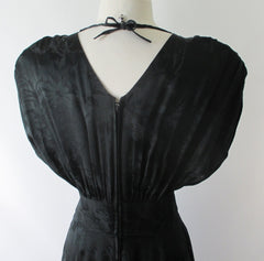 Vintage 80's Black Floral Wide Shoulder Silk Jumpsuit M - Bombshell Bettys Vintage