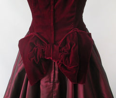 Vintage 80's / 50's Style Deep Red Velvet Sharkskin Taffeta Full Skirt Party Dress L - Bombshell Bettys Vintage