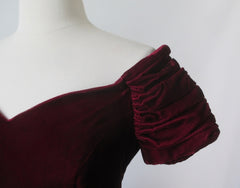 Vintage 80's / 50's Style Deep Red Velvet Sharkskin Taffeta Full Skirt Party Dress L - Bombshell Bettys Vintage