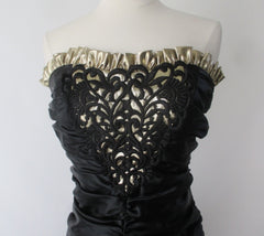 Vintage 80's Strapless Black Satin & Gold Party Dress XS - Bombshell Bettys Vintage