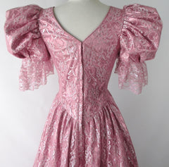 Vintage 80's Shimmering Pink Lace Renaissance Party Dress / Gown S - Bombshell Bettys Vintage