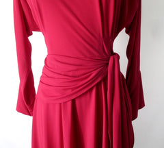 Vintage 80s Raspberry Red Side Tie Dress M - Bombshell Bettys Vintage