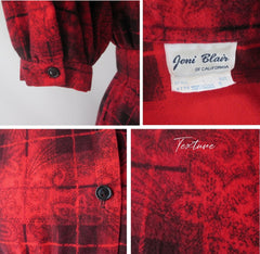 Vintage 80's 50's Style Full Skirt Red Plaid Flannel Dress S - Bombshell Bettys Vintage