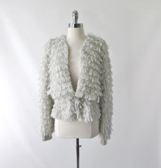 Vintage 80s Grey Shaggy Loop Handknit  Sweater L - Bombshell Bettys Vintage