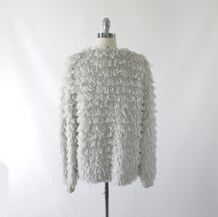 Vintage 80s Grey Shaggy Loop Handknit  Sweater L - Bombshell Bettys Vintage