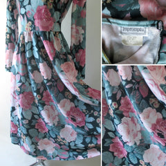 • Vintage 80's Soft Pink Roses Tea Dress M - Bombshell Bettys Vintage