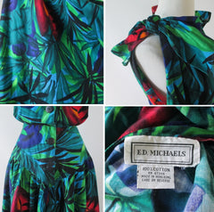 Vintage 80's Peace Lily Shoulder Tie Day Dress L - Bombshell Bettys Vintage
