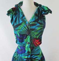 Vintage 80's Peace Lily Shoulder Tie Day Dress L - Bombshell Bettys Vintage