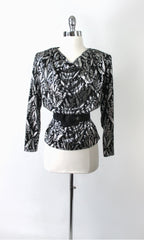 vintage 80s silver shimmer cowl neck disco evening party top shirt