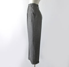 Vintage 80s Black White Herringbone Cuffed Pants / Trousers M - Bombshell Bettys Vintage