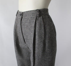 Vintage 80s Black White Herringbone Cuffed Pants / Trousers M - Bombshell Bettys Vintage
