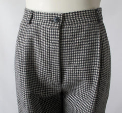Vintage 80s Black White Herringbone Cuffed Pants / Trousers M - Bombshell Bettys Vintage