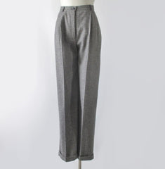 Vintage 80s Black White Herringbone Cuffed Pants / Trousers M - Bombshell Bettys Vintage