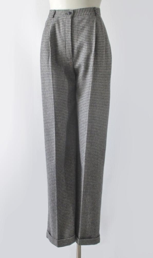 Vintage 80s Black White Herringbone Cuffed Pants / Trousers M - Bombshell Bettys Vintage