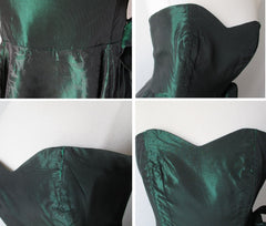 Vintage 90's Laura Ashley Strapless Green Floral Taffeta Party Dress Autumn/Winter 1990 XS - Bombshell Bettys Vintage