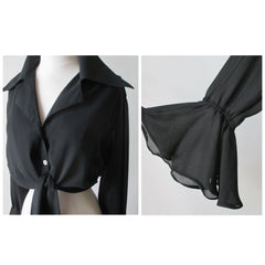Vintage 90's Black Sheer Tie Top S - Bombshell Bettys Vintage