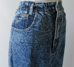 Vintage 90's Acid / leather washed tea length denim blue jean skirt M - Bombshell Bettys Vintage right