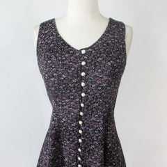 Vintage 90s Grunge Purple Flower Pearl Button Mini Dress M