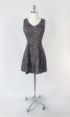 Vintage 90s Grunge Purple Flower Pearl Button Mini Dress M