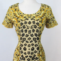 Vintage 90s Silk Baroque Scarf Leopard Dress S