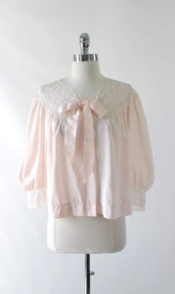 Vintage 40's Barbizon Elfin Peach & Lace Bed Jacket M / L - Bombshell Bettys Vintage