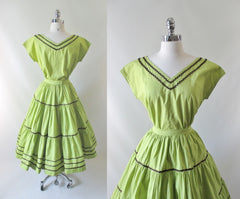 Vintage 50's Chartreuse Squaw Patio Skirt & Top Set M - Bombshell Bettys Vintage