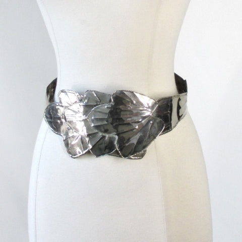 Vintage Silver Leaf Metal Brass Belt M / L